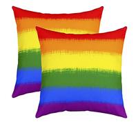 Loussiesd Rainbow Throw Pillow Covers for Sofa Bed Set of 2 Colorful Stripes Decorative Pillows Cushion Covers Multicolor Love is Love Pillow Inserts Not Included 18x18 Inch