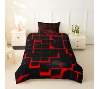 Loussiesd Red and Black Duvet Cover Junior/Cot Bed Size Geometric Bedding Set for Boys Girls Modern Abstract Art Comforter Cover Luxury Bedroom Decor 2Pcs