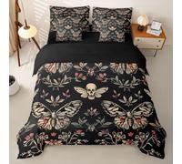 Loussiesd Red and Black White Duvet Cover With Sheets 7 Piece Single Size Death Moth Bedding Set for Kids Boys Girls Death Moth Bed in a Bag Halloween Themed Room Decor Soft Lightweight Microfiber
