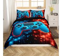 Loussiesd Red and Blue Light Gamepad Duvet Cover Set Double Size For Kids Boys Teens Gamer Bedding Set Gaming Comforter Cover with 2 Pillowcases Came Room Decor