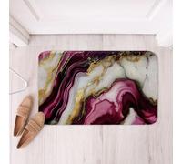 Loussiesd Red And Gold Marble Bathroom Rugs Modern Marble Aesthetic Bath Mats Retro Watercolor Abstract Art Bathroom Accessories Floor Doormats 20x32Inch Soft Microfiber