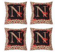 Loussiesd Red Brown Leopard Throw Pillow Covers Set of 4 50x50cm Red Bowknot Cushion Covers Initial Letter N Pillow Case for Couch Sofa Cute Girly Bow Cushion Case Kids Boys Girls Bedroom Decor