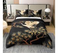 Loussiesd Red Crowned Crane Duvet Cover 100% Cotton Super King Bedding Kids