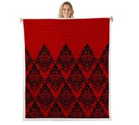 Loussiesd Red Gothic Damask Sherpa Throw Blanket for Couch Antique Victorian Baroque Super Soft Cozy Fleece Vintage Floral Blanket for Winter, Plush Throw Bohemian Exotic Single 50x60Inch All Season