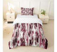 Loussiesd Red Gray Bedding Set Junior/Cot Bed Size Kids Abstract Comforter Cover for Boys Girls Teens Modern Art Duvet Cover Breathable Soft Lightweight Microfiber Stripes Geometric Room Decor