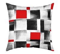 Loussiesd Red Grey Black Buffalo Check Square Cushion Covers Set of 1 Set Geometric Reversible Throw Pillow Covers Decor Stripe Line Pillow Covers Home Decor Modern Art 18x18 Inch