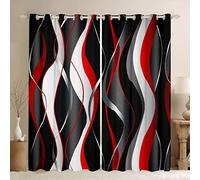 Loussiesd Red, Grey, Black Curtains, Geometric Spiral Pattern, 2 Panels, 175 x 140 cm, Modern Abstract Opaque Curtains, Bedroom, Living Room, Dining Room