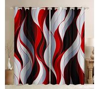 Loussiesd Red Grey Black Stripe Window Curtains Stripe Swirl Line Blackout Curtains(30%-50%) Geometric Spiral Window Dreapes Geometric Stripe Swirl Line Window Treatments W66*L90
