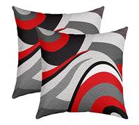 Loussiesd Red Grey Black Stripes Reversible Throw Pillow Covers Kids Geometric Pillow Covers Home Decor Set for Teens Abstract Art Square Cushion Covers Set of 2 Modern Striped Art 22x22 Inch