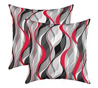 Loussiesd Red Grey Black Stripes Reversible Throw Pillow Covers Kids Geometric Pillow Covers Home Decor for Square Cushion Covers Set of 2 Modern Striped Art Abstract Art 20x20 Inch