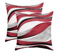 Loussiesd Red Grey Stripe Square Cushion Covers Set of 2 Set Geometry Reversible Throw Pillow Covers Decor Geometric Pillow Covers Home Decor Set Modern Striped Art 18x18 Inch