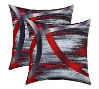 Loussiesd Red Grey Stripes Square Cushion Covers Set of 2 Geometric Reversible Throw Pillow Covers Pillow Covers Home Decor Set Women Men Decor Modern Abstract Striped Art Closure 20x20 Inch