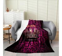Loussiesd Red Leopard Print Fleece Throw Blanket Crown Flannel Blanket Plush Fuzzy King and Queen for Bed Couch Chair Living Room Valentine's day Queen 90x90Inch Bedroom Decor
