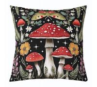 Loussiesd Red Mushroom Fungus Throw Pillow Covers 1 Pcs Death Moth Cushion Case Wildflower Plants Decor Pillowcase Nature Herbs Botanical Indoor Outdoor 45x45cm Set