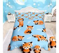 Loussiesd Red Panda Bedding Set Cute Animal Pattern Comforter Cover for Kids Boys Girls Cartoon Panda Printed Duvet Cover Wildlife Style Quilt Cover Child Bedroom Decor 2Pcs Single Size Blue