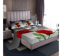 Loussiesd Red Rose Fitted Sheet Swans Couple Bedding Set Romantic Rose Floral Bed Sheet Set For Men Women Lover Valentine's Day Bed Cover Ultra Soft King Size 4Pcs