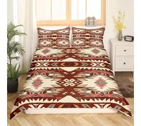Loussiesd Red Southwestern Bedding Set King Size Geometric Comforter Cover Set Tribal Native American Design Western Decor Duvet Cover Stripe Line Bedspread Cover Room Decor Quilt Cover(No Comforter)