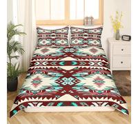 Loussiesd Red Yellow Southwestern Bedding Set Double Size Geometric Comforter Cover Set Tribal Western Decor Native American Design Duvet Cover Stripe Line Bedspread Cover Quilt Cover(No Comforter)
