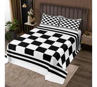 Loussiesd Retro Black White Checkerboard Bedspread 3 Pieces Double Size Vintage Geometric Plaid Coverlet Set Soft Cozy Modern Simple Groovy Lightweight Bedspread Coverlet With 2 Pillowcases