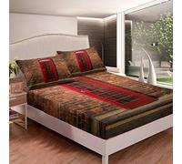Loussiesd Retro Cityscape Bed Sheet Set Kids Red Telephone Booth Print Bedding Set Brick Wall Pattern Bedding Set Modern Historical European Decor Fitted Sheet for Boys Girls Bed Cover Double Size
