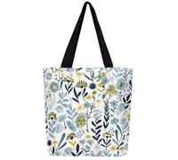 Loussiesd Retro Floral Print Shoulder Handbags 50x40cm Vintage Garden Flower Canvas Tote Bags for Women Gifts Botanical Herbs Flower Watercolor Travel Beach Bag Green Reusable Grocery Bag