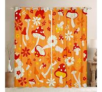 Loussiesd Retro Mushroom Window Dreapes Kids 60S 70S Groovy Curtains for Bedroom Living Room Vintage Fungus Blackout Curtains(30%-50%) Orange Flowers Window Treatments W66*L72