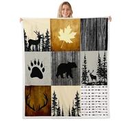 Loussiesd Rustic Cabin Bear Deer Sherpa Throw Blanket for Couch Animal Wildlife Hunting Deer Super Soft Cozy Fleece Country Farmhouse Blanket for Winter, Plush Throw Double 60x79Inch All Season