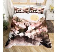 Loussiesd Rustic Cabin Misty Forest Deer Duvet Cover Super King Size Nature Mountain Landscape Bedding Set for Boys Girls Woodland Animal Comforter Cover Bedroom Decor 3Pcs 2 Pillowcase
