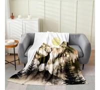 Loussiesd Rustic Cabin Misty Forest Deer Fleece Throw Blanket Nature Mountain Landscape Flannel Blanket Plush Fuzzy Brown Woodland Animal for Bed Couch Chair Living Room Queen 90x90Inch Bedroom Decor