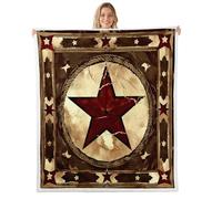 Loussiesd Rustic Farmhouse Western Sherpa Throw Blanket for Couch Western Texas Star Print Super Soft Cozy Fleece Vintage Country Blanket for Winter, Plush Throw Double 60x79Inch All Season