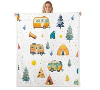 Loussiesd RV Camping Camper Sherpa Throw Blanket for Couch Adventure Camper Super Soft Cozy Fleece Happy Camping Blanket for Winter, Plush Throw Throw 40x50Inch All Season