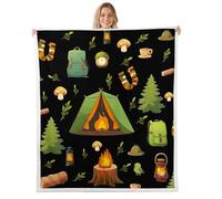 Loussiesd RV Camping Camper Sherpa Throw Blanket for Couch Happy Camping Super Soft Cozy Fleece Camper Black Blanket for Winter, Plush Throw Queen 90x90Inch All Season