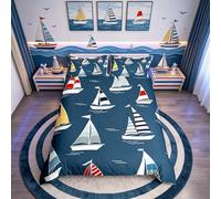 Loussiesd Sailboat Duvet Cover Nautical Decor Bedding Set Adventure At Sea Bedclothes Super King Kids Boys Girls Teens Summer Vacation Bedroom Decor Ocean Marine Themed Bedclothes 3Pcs