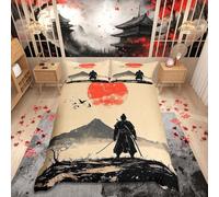 Loussiesd Samurai Duvet Cover Set Super King Size Fuji Mountain Pattern Bedding Set Kids Boys Girls Sunset Nature Pattern Duvet Cover with 2 Pillowcases Japanese Style Bedding