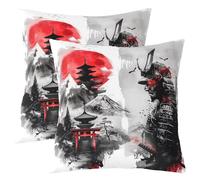 Loussiesd Samurai Pillow Covers for Home Sofa Bed Couch Japanese Throw Pillow Covers for Kids Boys Girls Mount Fuji Cushion Coversting Sun Pillowcases, 45x45cm Set of 2
