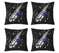 Loussiesd Saxophone Pillow Cases Cushion Covers 40x40cm Set of 4 Soft Jazz Music Theme Throw Pillow Covers Musical Instrument Decor Decorative Throw Pillowcases Home Decor Cushion Cases