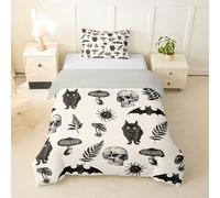Loussiesd Scaredy Cat Duvet Cover Cot Size Halloween Bat Bedding Set Soft Spooky Pumpkin Comforter Cover 2Pcs Cute Mushroom Decor Bedroom Decor Microfiber Zipper Closure