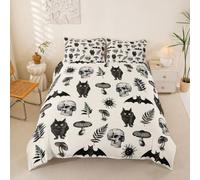Loussiesd Scaredy Cat Duvet Cover Double Size Boys Girls Halloween Bat Bedding Set Soft Spooky Pumpkin Comforter Cover 3Pcs Bedroom Decor Microfiber Zipper Closure