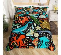 Loussiesd Sea Animals Duvet Cover Set for Kids Boys Girls 3D Print Aquarium Bedding Set Single Decorative Ocean Marine Life Microfiber Polyester Comforter Cover with 1 Pillow Shams, Zipper, 2 Pcs