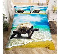 Loussiesd Sea Turtle Duvet Cover Set For Kids Child Boys Bedroom Gift 3D Reptile Printed Comforter Cover Ocean Marine Themed Bedding Set Sethawaiian Summer Tortoise Design Decor 2Pcs Single Size