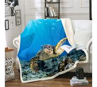 Loussiesd Sea Turtle Sherpa Blanket 3D Reptile Printed Fleece Throw Blanket for Sofa Bed Ocean Marine Plush Ultra Soft Decor Underwater Animal Fuzzy Single 50x60 Inch