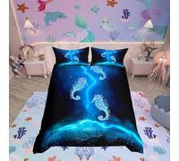 Loussiesd Seahorse Duvet Cover Ocean Creature Bedding Set Sea Underwater World Comforter Cover for Boys Girls Teens Galaxy Bedroom Decor Marine Sealife Bedspread Cover Single Size With 1 Pillow Case