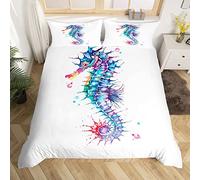 Loussiesd Seahorse Duvet Cover Ocean Creature Themed Bedding Set for Kids Girls Teens Women Colorful Tie Dye Decor Comforter Cover Sea Underwater Animal Bedspread Cover 3Pcs Zipper Double Size