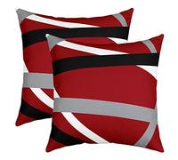 Loussiesd Set of 2 Modern Art Throw Pillow Covers Strip Lines Cushion Case for Home Living Room Decor Reversible Geometric Abstract Luxury Red White Grey Decorative Throw Cushion Case 20x20 Inch