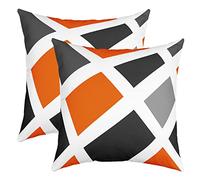 Loussiesd Set of 2 Strip Lines Throw Pillow Covers Geometric Grey Orange Black Cushion Case for Home Living Room Decor Reversible Modern Abstract Art Decorative Throw Cushion Case 16x16 Inch