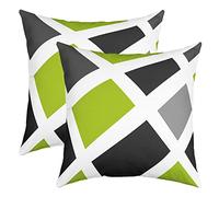 Loussiesd Set of 2 Strip Lines Throw Pillow Covers Geometric Square Grey Green Black Cushion Case for Home Living Room Decor Reversible Modern Abstract Art Decorative Throw Cushion Case 16x16 Inch