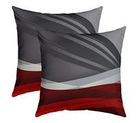 Loussiesd Set of 2 Throw Pillow Covers Geometric Strip Lines Cushion Case for Home Living Room Decor Reversible Modern Abstract Art Red Black Grey Decorative Throw Cushion Case 16x16 Inch