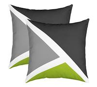 Loussiesd Set of 2 Triangle Throw Pillow Covers Geometric Grey Green Black Cushion Case for Home Living Room Decor Reversible Modern Abstract Art Decorative Throw Cushion Case 18x18 Inch