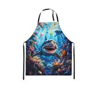Loussiesd Shark Apron for Women Men 78cmx66cm, Ocean Sea Animal Bib Apron with Adjustable Neck, Sea Underwater World Waterproof