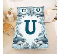 Loussiesd Shark Fitted Sheet Single Size for Kids Boys Girls Initial U Bed Sheets Set 16" Deep Pocket Soft Breathable Microfiber Sea Animal Bedding with 1 Pillowcase Room Decor